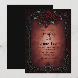 Invitation Carton d'invitation d'anniversaire aux roses rouge