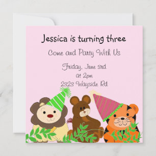 Invitation Carton d'invitation d'anniversaire avec des animau