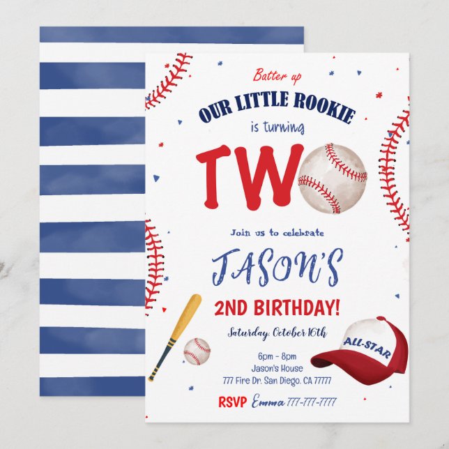 Invitation Carton d'invitation d'anniversaire Baseball blanc  (Devant / Derrière)