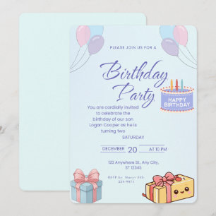 Invitation Carton d'invitation d'anniversaire Blue Balloons a