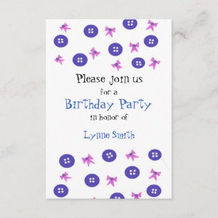 Invitation Carton d'invitation d'anniversaire Boutons et Ruba
