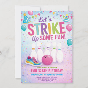 Invitation Carton d'invitation d'anniversaire Bowling Fille P