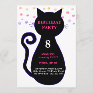 Invitation Carton d'invitation d'anniversaire Chat & Confetti