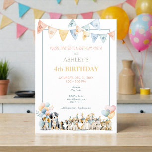 Invitation Carton d'invitation d'anniversaire chiens chiots p