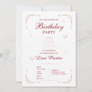Invitation Carton d'invitation d'anniversaire Coquette Rose