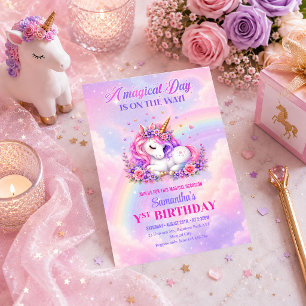 Invitation Carton d'invitation d'anniversaire de fille Licorn