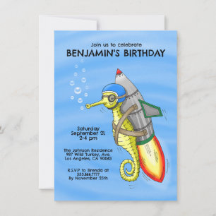 Invitation Carton d'invitation d'anniversaire de hippocampe d