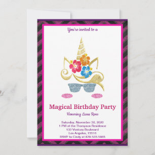 Invitation Carton d'invitation d'anniversaire de Licorne Magi