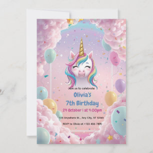 Invitation Carton d'invitation d'anniversaire de licorne magi