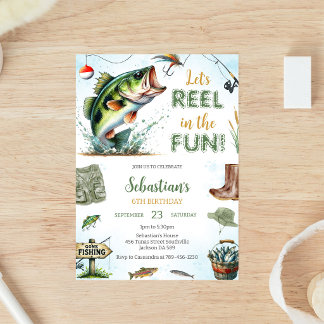 Invitation Carton d'invitation d'anniversaire de pêche amusan