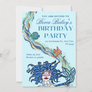 Invitation Carton d'invitation d'anniversaire de sirène abstr