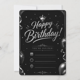 Invitation Carton d'invitation d'anniversaire élégant noir et