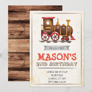 Invitation Carton d'invitation d'anniversaire fête train vint