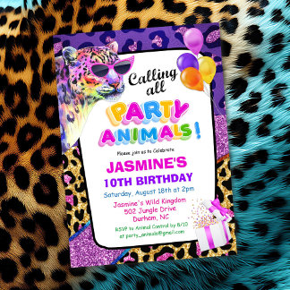 Invitation Carton d'invitation d'anniversaire fille Animaux d
