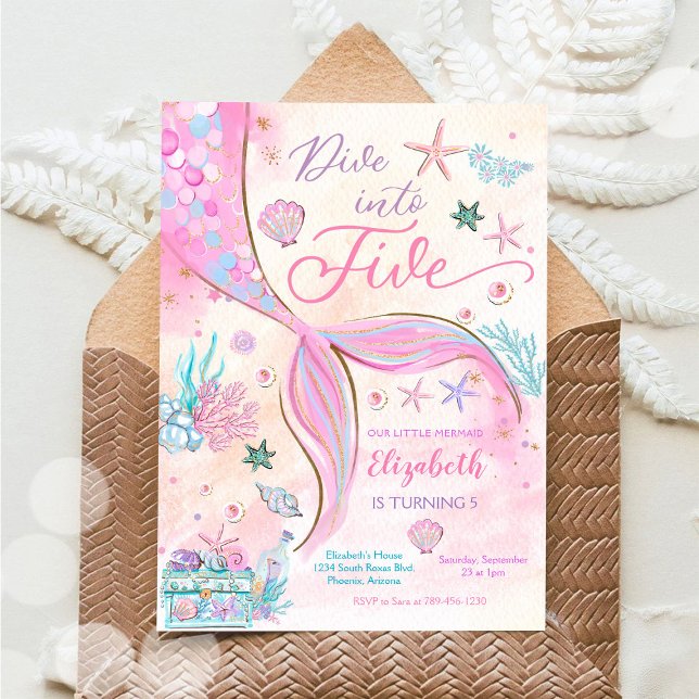 Invitation Carton d'invitation d'anniversaire fille sirène (Créateur téléchargé)