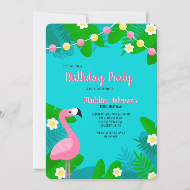 Invitation Carton d'invitation d'anniversaire Flamant Rose (Devant)