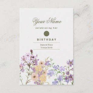 Invitation Carton d'invitation d'anniversaire floral pourpre