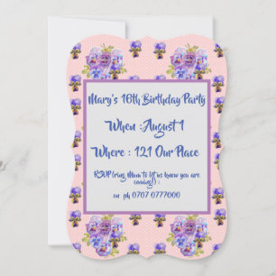 Invitation Carton d'invitation d'anniversaire floral rose pou