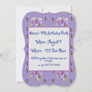 Invitation Carton d'invitation d'anniversaire floral violet p