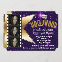 Carton d'invitation d'anniversaire Hollywood Purpl