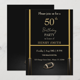 Invitation Carton d'invitation d'anniversaire homme Noir & Or