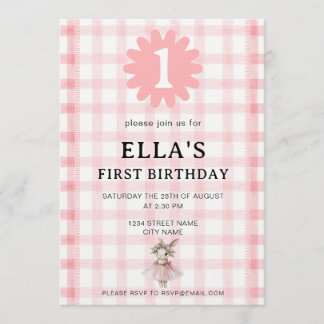 Invitation Carton d'invitation d'anniversaire Lapin à carreau