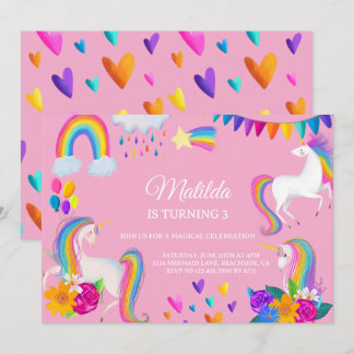 Invitation Carton d'invitation d'anniversaire licorne arc-en-