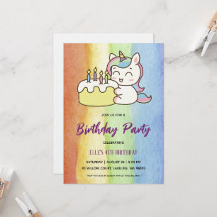 Invitation carton d'invitation d'anniversaire licorne arc-en-
