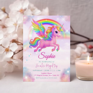 Invitation Carton d'invitation d'anniversaire Licorne Arc-en-