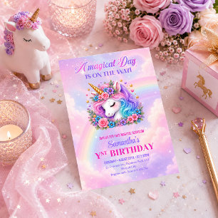 Invitation Carton d'invitation d'anniversaire Licorne Arc-en-