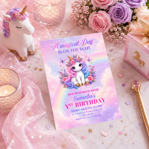 Invitation Carton d'invitation d'anniversaire Licorne Arc-en-