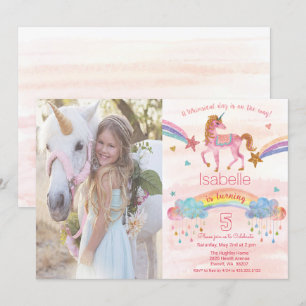 Invitation Carton d'invitation d'anniversaire Licorne Arc-en-