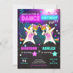 Invitation Carton d'invitation d'anniversaire Licorne Dabbing