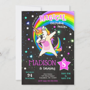 Invitation Carton d'invitation d'anniversaire Licorne Dabbing