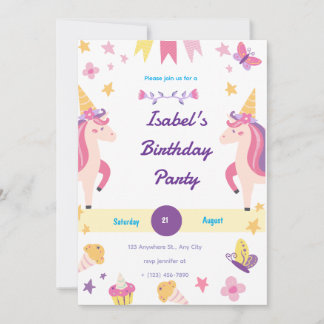 Invitation Carton d'invitation d'anniversaire licorne fantais