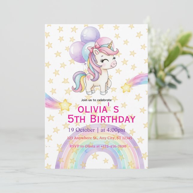 Invitation Carton d'invitation d'anniversaire Licorne | Fête  (Debout devant)