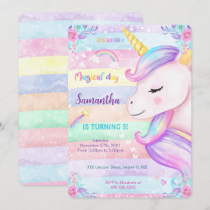 Invitation Carton d'invitation d'anniversaire licorne magique