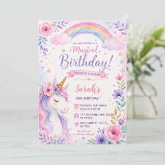 Invitation Carton d'invitation d'anniversaire Licorne Magique