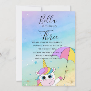 Invitation Carton d'invitation d'anniversaire licorne pastel