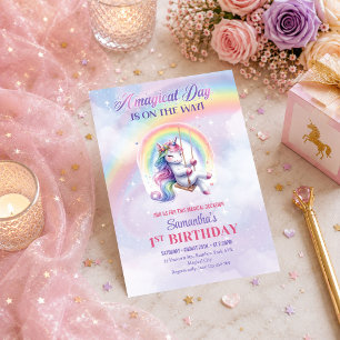 Invitation Carton d'invitation d'anniversaire Licorne pastel