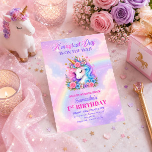 Invitation Carton d'invitation d'anniversaire Licorne Pastel