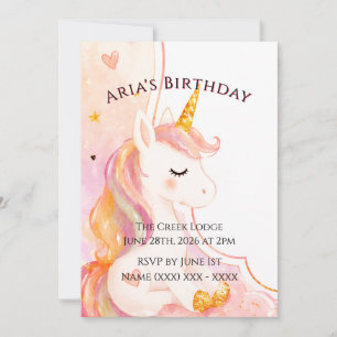 Invitation Carton d'invitation d'anniversaire licorne pour fi