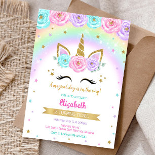 Invitation Carton d'invitation d'anniversaire magique Licorne