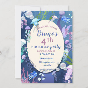 Invitation Carton d'invitation d'anniversaire méduse sous la 