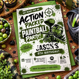 Invitation Carton d'invitation d'anniversaire Paintball Actio