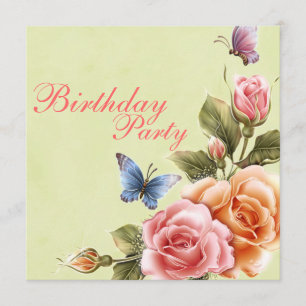 Invitation Carton d'invitation d'anniversaire Papillons et Ro