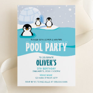 Invitation Carton d'invitation d'anniversaire Penguins Winter
