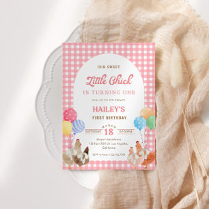 Invitation Carton d'invitation d'anniversaire Poulet Rose
