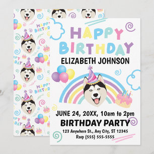 Invitation Carton d'invitation d'anniversaire pour chien husk