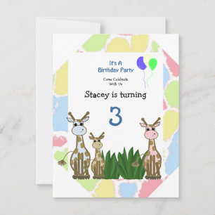 Invitation Carton d'invitation d'anniversaire pour girafe ani